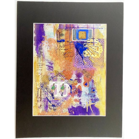 Golden March - Original Wall Art Mixed Media Painting 11"x14" Matted Decor - Picture 2 of 8